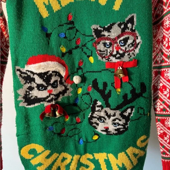 Green Meowy Christmas Sweater - Picture 3 of 5